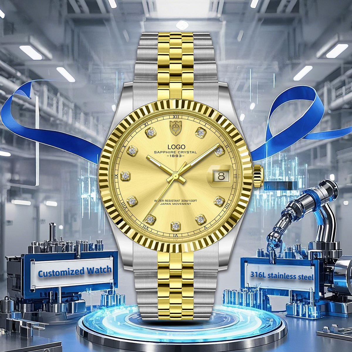 🔥 Custom Logo Luxury Steel Watch